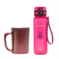 Водородная кружка Vione Hydrogen Mug бордо + минеральная бутылка Vione Mineral Bottle Sport розовая