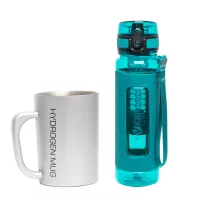 Водородная кружка Vione Hydrogen Mug серая+минеральная бутылка Vione Mineral Bottle Sport бирюзовая