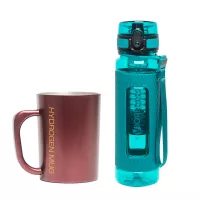 Водородная кружка Vione Hydrogen Mug бордо + минеральная бутылка Vione Mineral Bottle бирюзовая